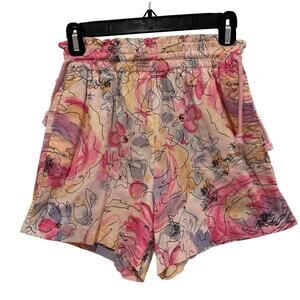 C’est Joli by Laura Cotton Floral Drawstring Shorts Size M Pink Abstract